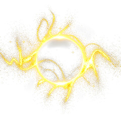 Brilliant Golden Solar Eclipse or Black Hole Event with Sparkling Corona and Energy Particles on Transparent Background
