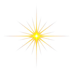 Brilliant Orange and Yellow Starburst Lens Flare Effect Isolated on a Deep Transparent Background with Sharp Rays