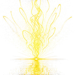 Explosion of Golden Light Particles Rising Above Reflective Surface on Transparent Background Abstract