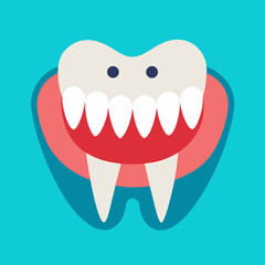 Spooky and fun monster teeth character, perfect for Halloween designs, dental health campaigns, or playful children's illustrations; adding a whimsical touch to your creative project