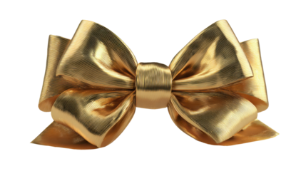 Golden gift bow knot creating a luxurious decoration for wrapping presents, celebrating special occasions, and adding festive elegance with a transparent background, png