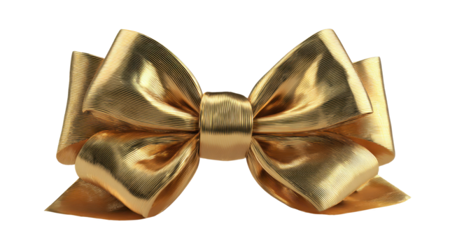 Golden gift bow knot creating a luxurious decoration for wrapping presents, celebrating special occasions, and adding festive elegance with a transparent background, png