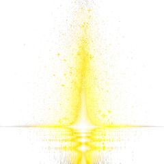 Vibrant Golden Light Burst Erupting from Dark Surface with Pixelated Scattering and Water Reflection