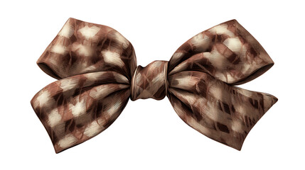 Brown checkered pattern tie bow accessory displaying woven fabric details and elegant design, perfect for fashion, celebration, or formal occasions with a transparent background, png