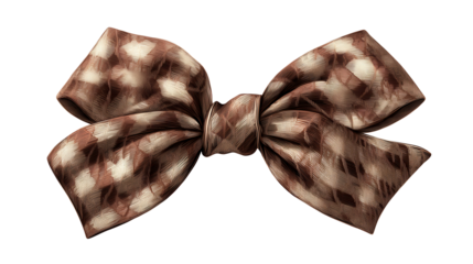 Brown checkered pattern tie bow accessory displaying woven fabric details and elegant design, perfect for fashion, celebration, or formal occasions with a transparent background, png