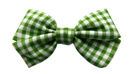 Green gingham bow tie featuring a classic checkered pattern, an elegant fashion accessory for formal events and stylish outfits, presented with a transparent background, png