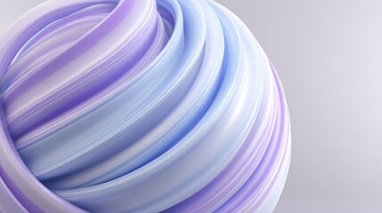 Abstract 3d sphere featuring smooth blue and purple iridescent bands swirling into a dynamic vortex on a light neutral background, creating a serene conceptual design