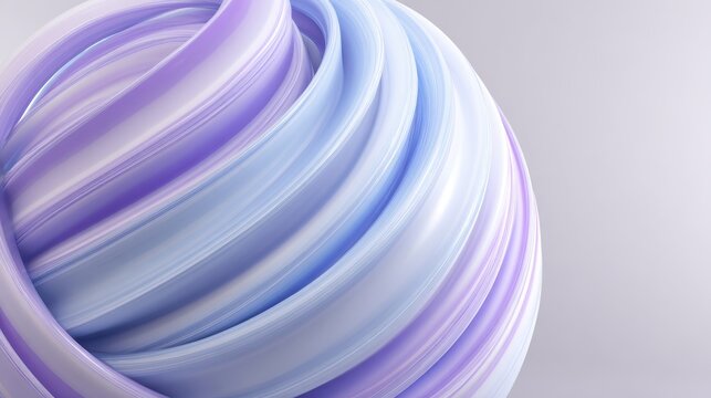 Abstract 3d sphere featuring smooth blue and purple iridescent bands swirling into a dynamic vortex on a light neutral background, creating a serene conceptual design