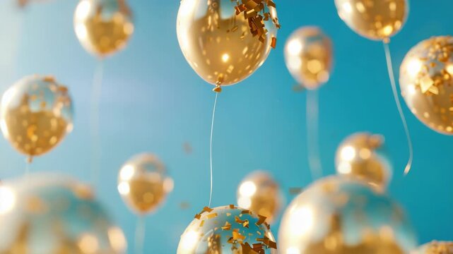 Euphoric Celebration with Gold Confetti Bubbles