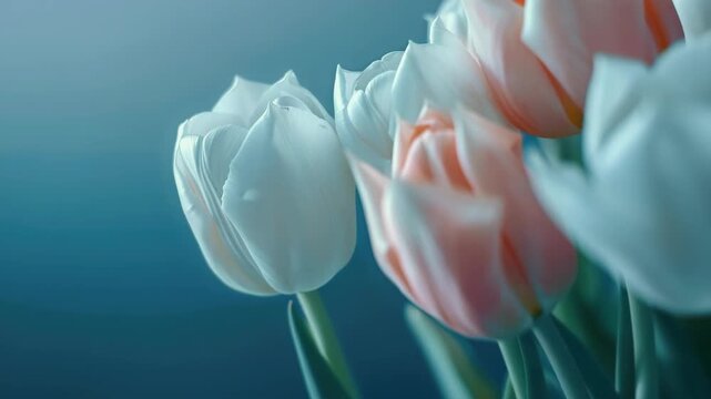 Serenity in Bloom: Close-up of Pink and White Tulips