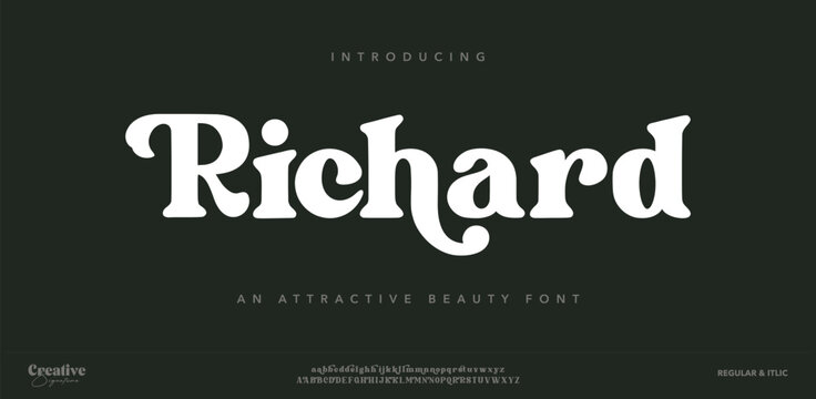 Richard typography beauty fashion elegant minimalist serif italic fonts decorative wedding vintage retro logos. Minimal luxury font alphabet logo. Vector illustration