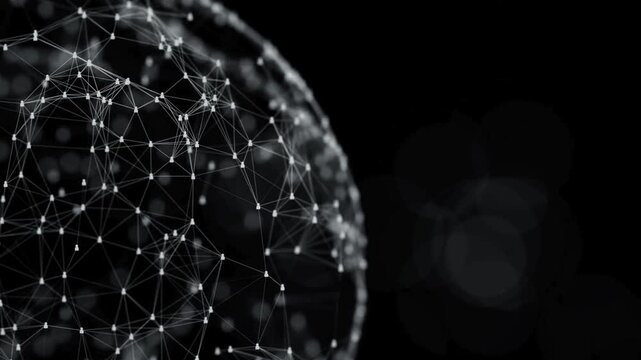 Abstract network connection structure on black background, representing global communication and data transfer in the digital age
