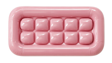 Naklejka premium Pink inflatable pool float mattress presenting a rectangular shape with eleven individual air chambers. Creating a comfortable surface for relaxation and summer leisure activities, png