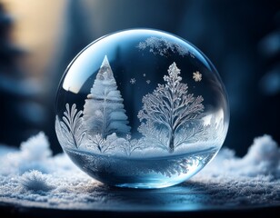 Winter snow globe with christmas trees crystal ball holiday season decoration festive ornament magical scene