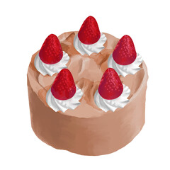 chocolate cream strawberry cake handdrawn illustration