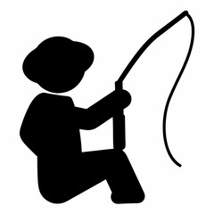 Silhouette of a person fishing with a fishing rod in black