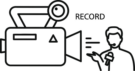 Journalist reporting live with microphone and camera, symbolizing media production and broadcasting.