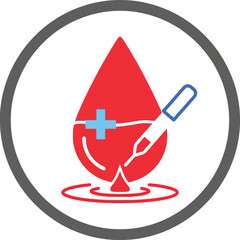 Medical illustration of a blood drop with a plus sign and a dropper
