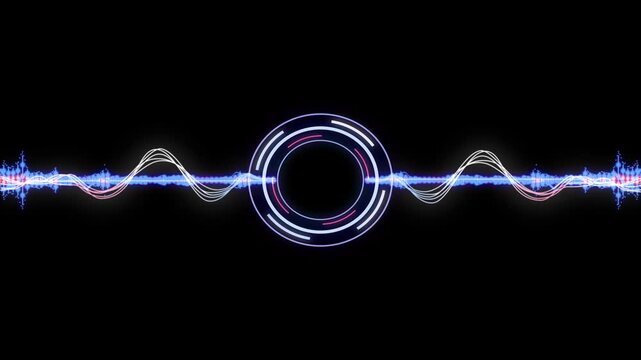 Futuristic Circular Interface with Sound Waves and Language Labels abstract audio