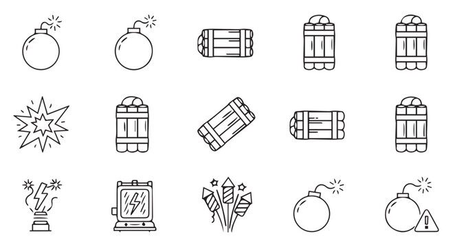 A Collection of Explosives and Electrical Hazards in a Black and White Line Art Style Illustration Displayed Neatly