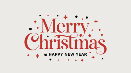 merry christmas and happy new year greeting design with elegant red typography, festive decorative dots and minimalist holiday style on light background