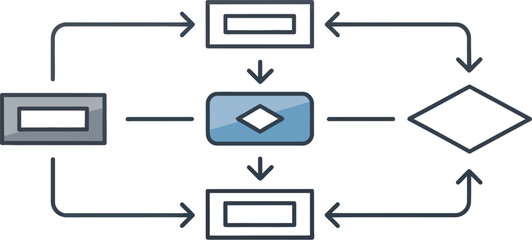 Abstract flowchart illustrating a process with interconnected steps and decisions.