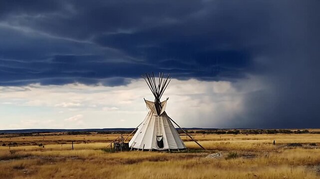 native american teepee in a storm day video