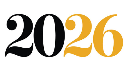 bold elegant 2026 typography design with modern contrasting black and gold numbers in stylish decorative font for new year celebration and graphic use