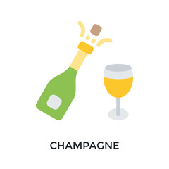 Champagne Icon Flat Color Style. Vector Illustration For Graphic Design