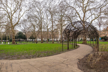 Russell Square park and garden at central London in Winter.