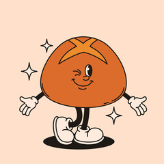 Groovy bun character in retro style.