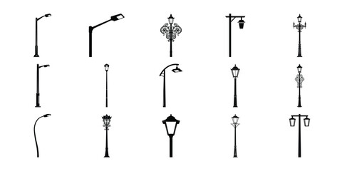 Street lamp collection vintage and modern lighting design silhouettes
