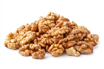 Walnut pile on white background. AI image