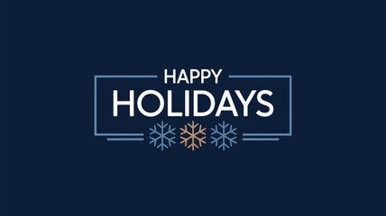 happy holidays greeting card with elegant snowflakes and modern minimalist design on dark blue background for festive winter season celebration