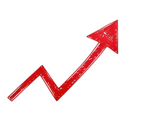 Hand drawn red arrow graph showing upward trend and growth isolated on transparent background