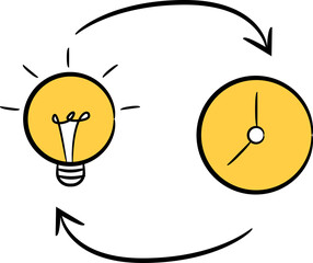 Idea Light Bulb and Time Clock Allocation Icon

