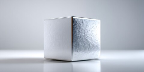 Silver metallic cube with textured and smooth sides