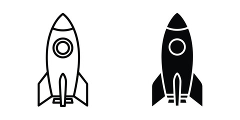 Rocket Ship Icons Outline and Solid Fill spaceship