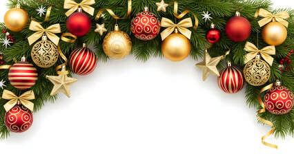 Elegant Christmas Garland Border with Red & Gold Decorations