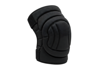 Black knee pad for protection on a white background.