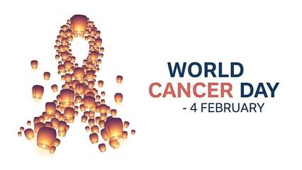 World cancer day ribbon made of lanterns with text