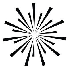 Abstract black radial burst starburst rays explosion lines silhouette graphic for overlays, highlights and comic effects.