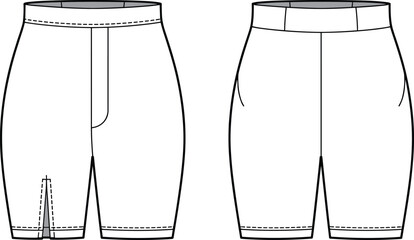 High- Waisted Shorts Flat Fashion Sketch Front and Back high-waisted