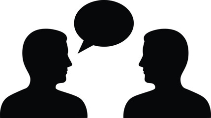 Two silhouettes facing each other with a speech bubble between them