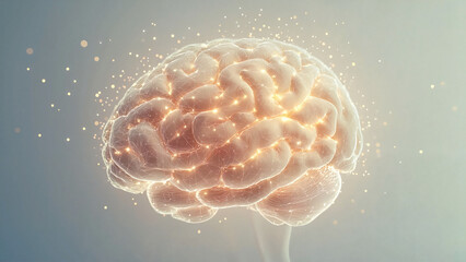 3D illustration of a glowing brain with sparkles, representing  emotions, clear visual metaphor of happiness hormone activation, , endorphin release, concept of natural mood boost, emotional concept