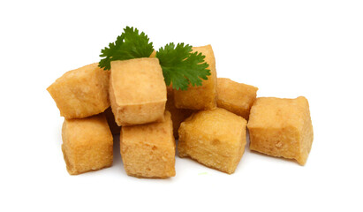 Fried tofu on a white background 