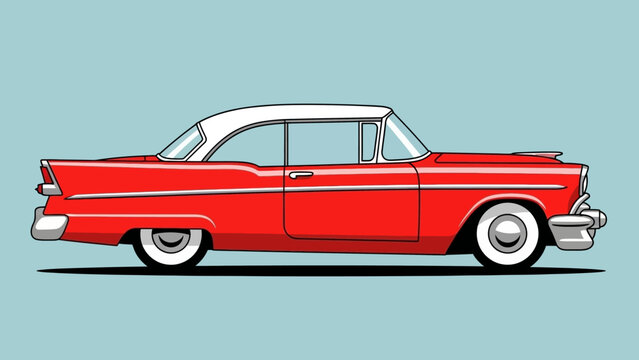 Red Vintage Classic American Car Illustration.