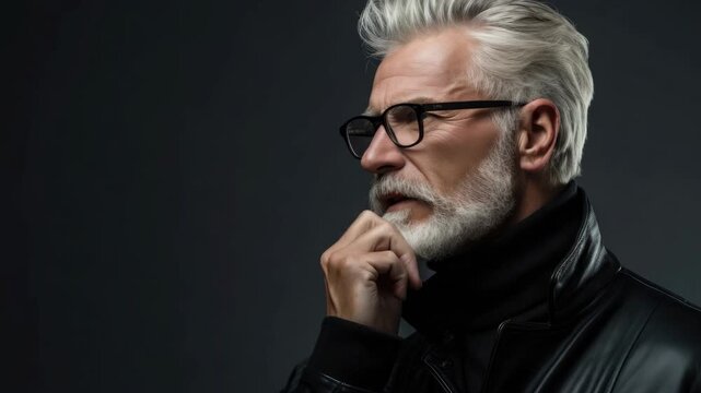 Contemplative Man with Gray Hair and Glasses