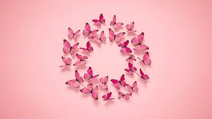 Obraz premium Lovely pink butterflies arranged in a circle, perfect for spring designs and joyful announcements, adding a touch of elegance and natural beauty