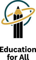 Global education for all with stylized pencil and dynamic orbits logo